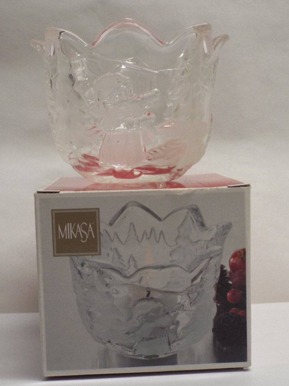 VINTAGE Mikasa Crystal Christmas Story Candle Holder - Etched design, LOVELY